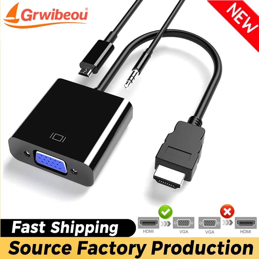 HDMI-compatible To VGA Adapter 1080P Male To Famale Converter with 3.5mm Audio Jack and USB Power Supply for PC Laptop Projector