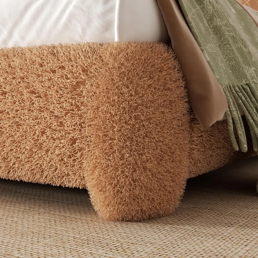 إطار سرير بمنصة Boucle بحجم كوين مع لوح رأسي قابل للتعديل بمستويين، وسرير سحابي منجد، وذرة مستديرة ناعمة مضادة للتصادمات