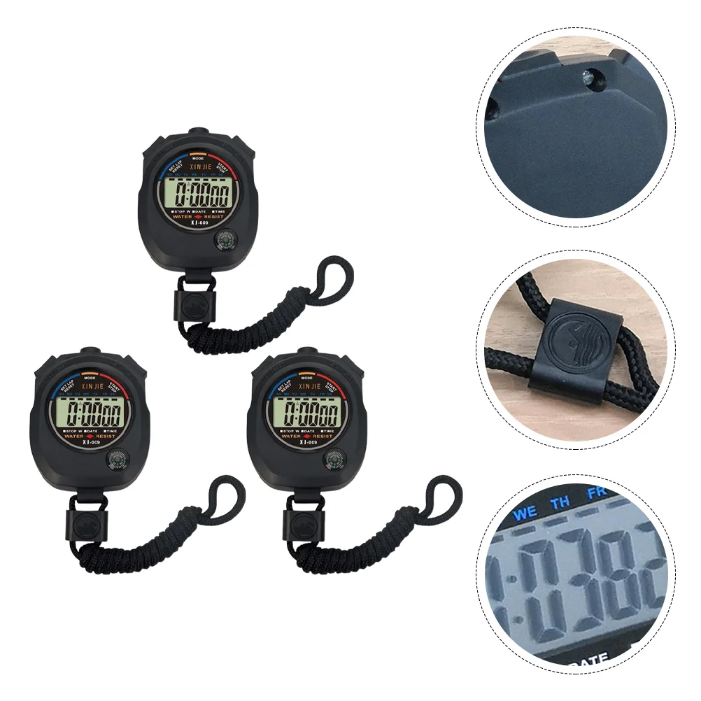 6 Pcs Electronic Stopwatch Timer for Fitness Training Game Handheld Black Lightweight Practical Simple Design