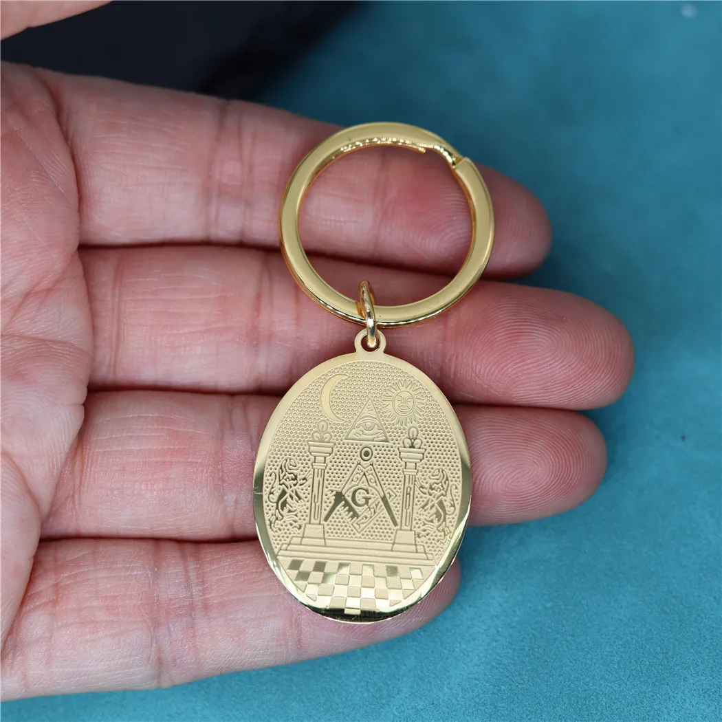 Freemasonry Symbol Mason Pendant Keychain Stainless Steel Twin Pillars Boaz And Jachin Keyring Key Chains Men Women Amulet Gift