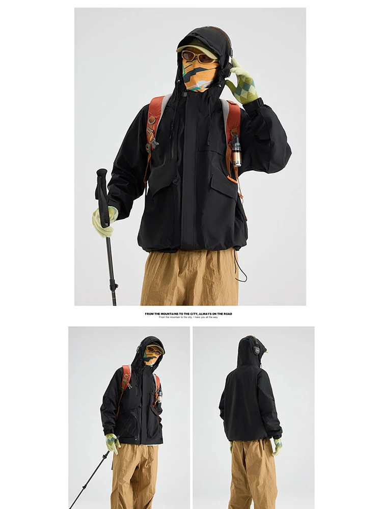 Streetwear Men's Windbreaker Jackets Breathable Hooded Coats Women Outdoors Waterproof Jacket With Dropped Shoulder Hiking Coat