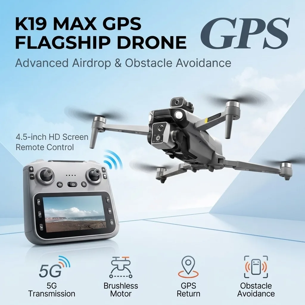새로운 RC 드론 K19 MAX GPS 낚시 에어드롭 자동 회전 5G 화면 장애물 회피 드론 전문가용 카메라 FPV 드론