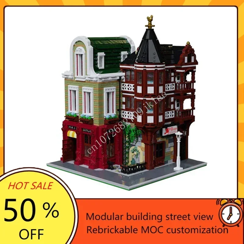 

3794PCS Customized MOC Modular Hats Shop street view Model Building Blocks Bricks Children birthday toys Christmas gifts