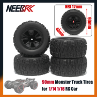 4PCS NEEBRC 90mm 12mm Hex Monster Tires Wheels for 1/14 1/16 RC Car Truck WLTOYS 144001 144010 HBX 16889 16890 SCY 16101 16102