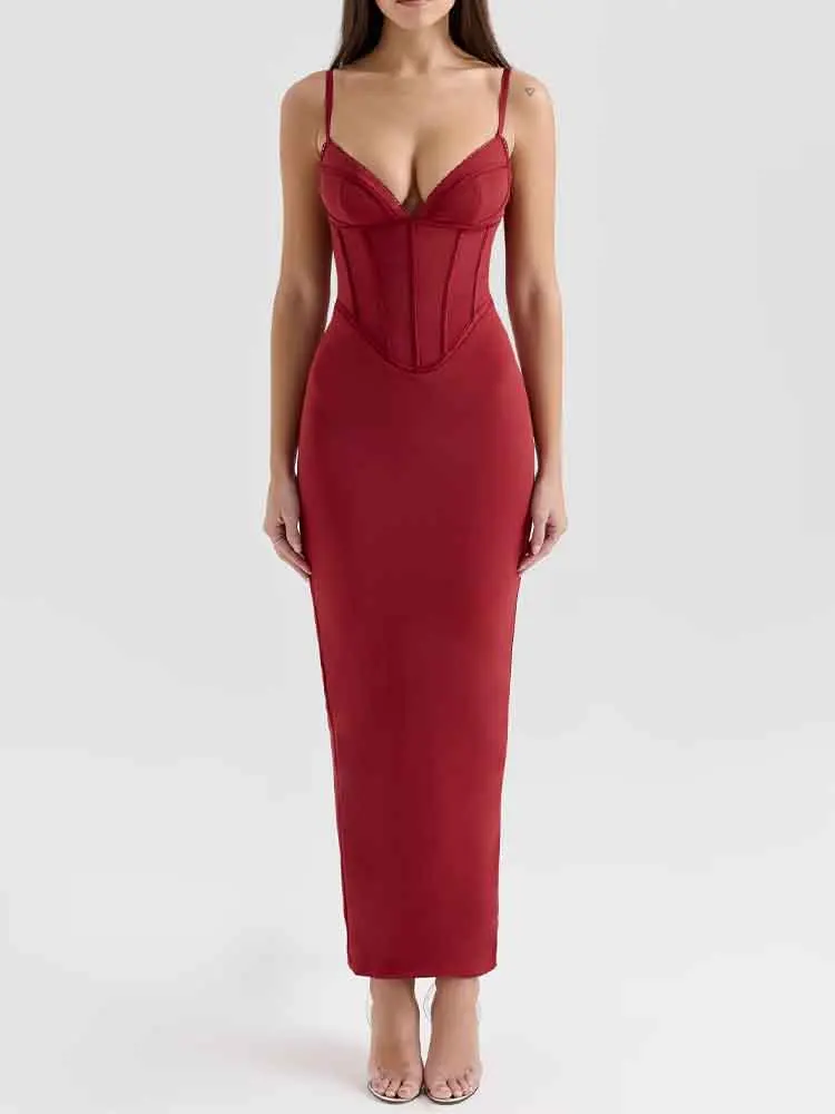 

European style new women's fashion versatile temperament suspender long skirt herringbone slim tube top dress