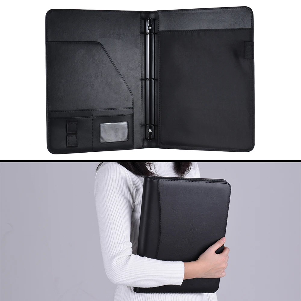 Multifunctional Business Portfolio Padfolio Folder Document Case Organizer A4 PU Leather with Business Card Holder Memo Note Pad
