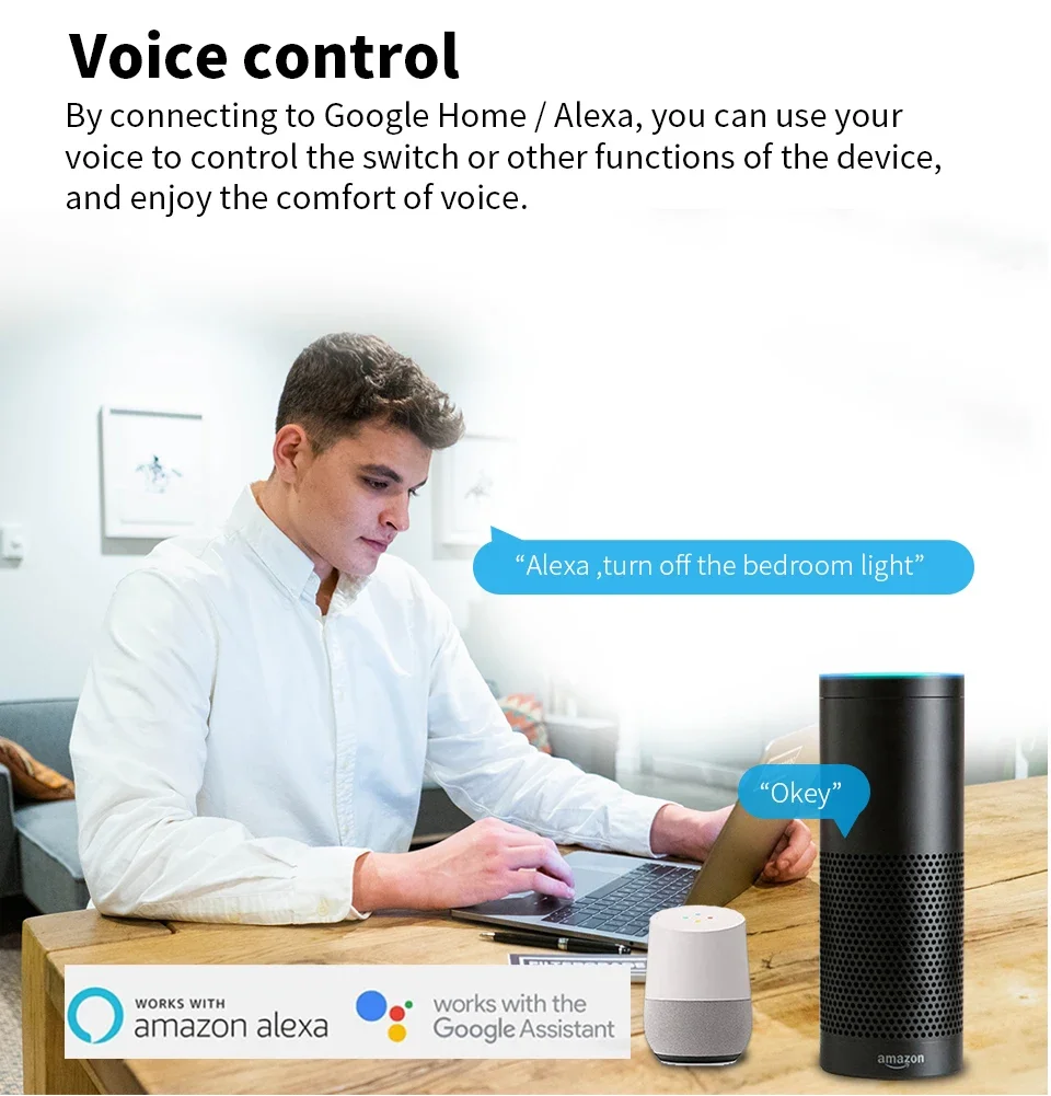 16A Tuya WiFi Smart Switch, keine Batterie erforderlich, kabelloser Schalter, Smart Life App-Steuerung, kompatibel mit Alexa & Google Home – Detail 4