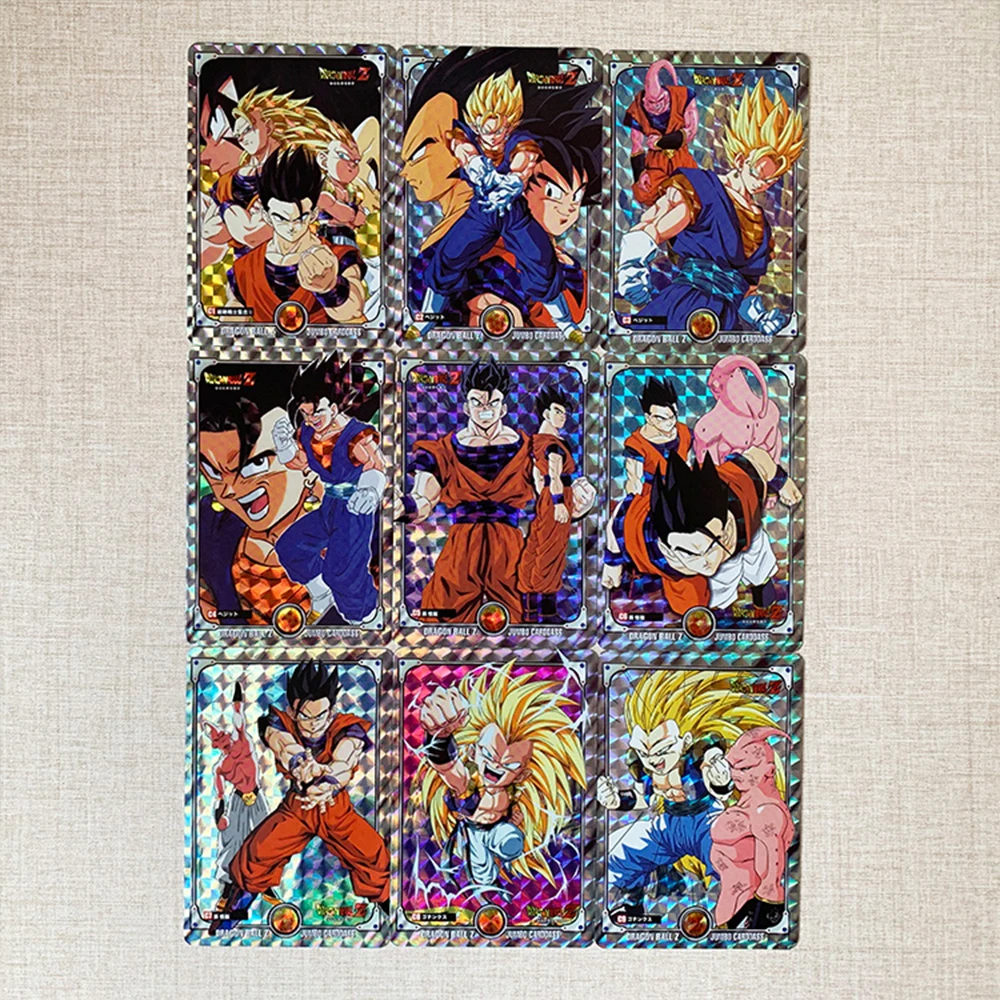 Dragon Ball Son Goku Rainbow ฟอยล์คอลเลกชันการ์ดวันหยุดของขวัญ DIY 9 ชิ้น/เซ็ตโฮมเมด Glitter การ์ดคริสต์มาสของขวัญ