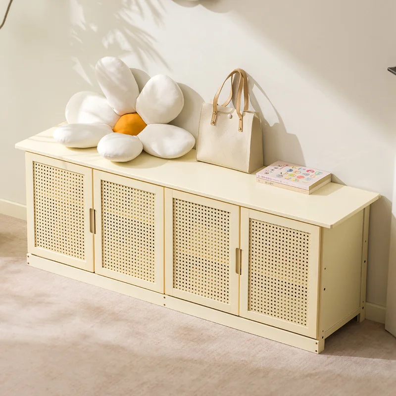 

Home rattan breathable shoe cabinet, long shoe changing stool, wooden long shoe cabinet, storage cabinet, shoe wearing stool