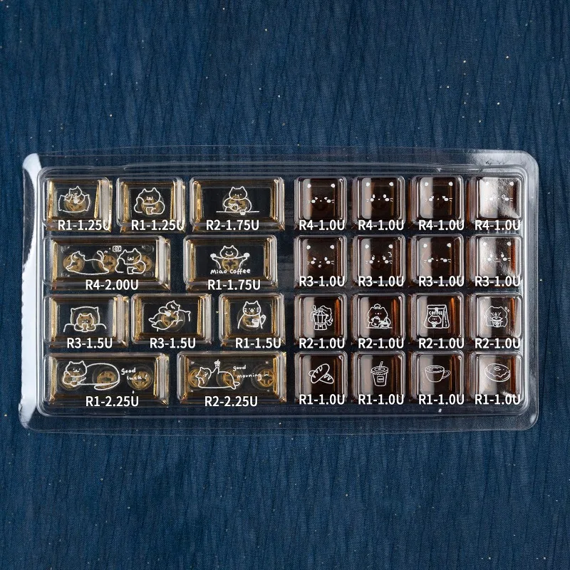 Coffee Cat Transparent Theme Keycaps Set Customized PBT Cherry Profile Keyboard Caps for Mechanical Keyboard Accessories MX