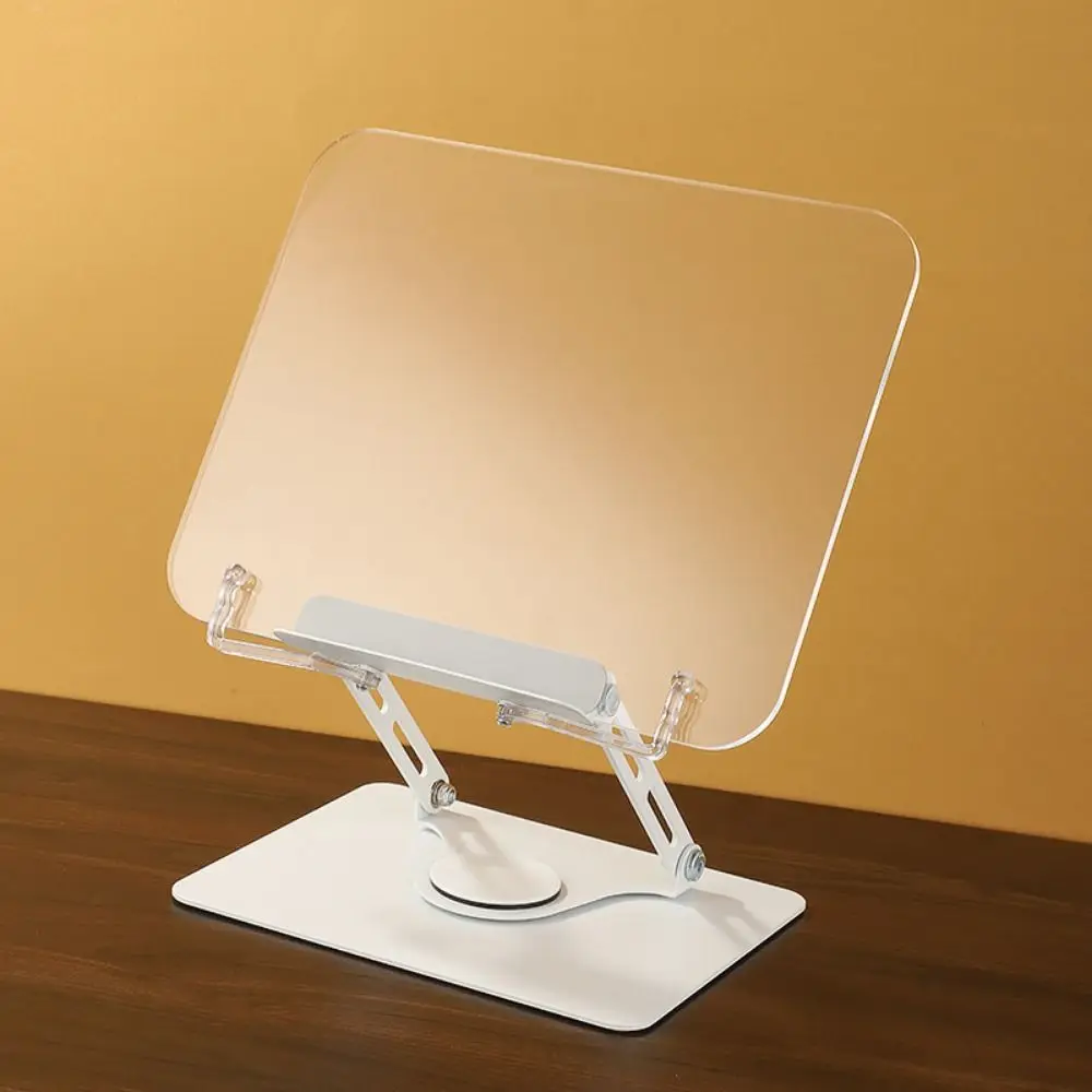 

Adjustable Height Acrylic Book Stand Foldable Elastic Page Clips Cookbook Holder 360° Rotating Base Hands Free Tablet Riser