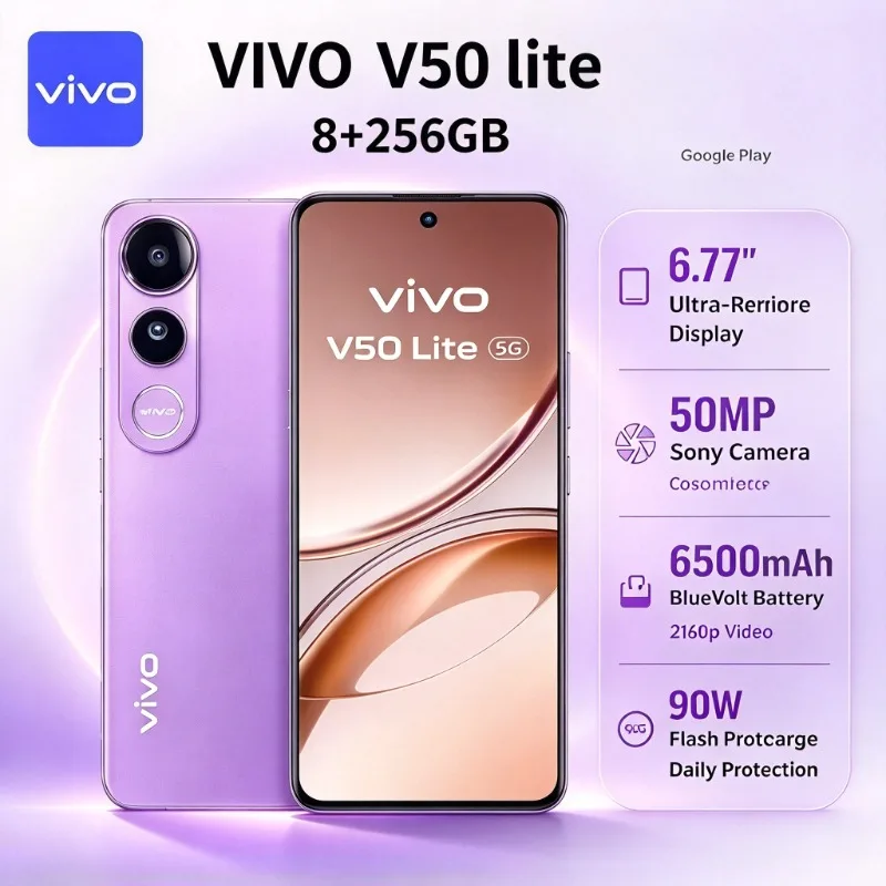 Smartphone Vivo V50 Lite 5G: 8GB/256GB, Bateria 6500mAh e 90W