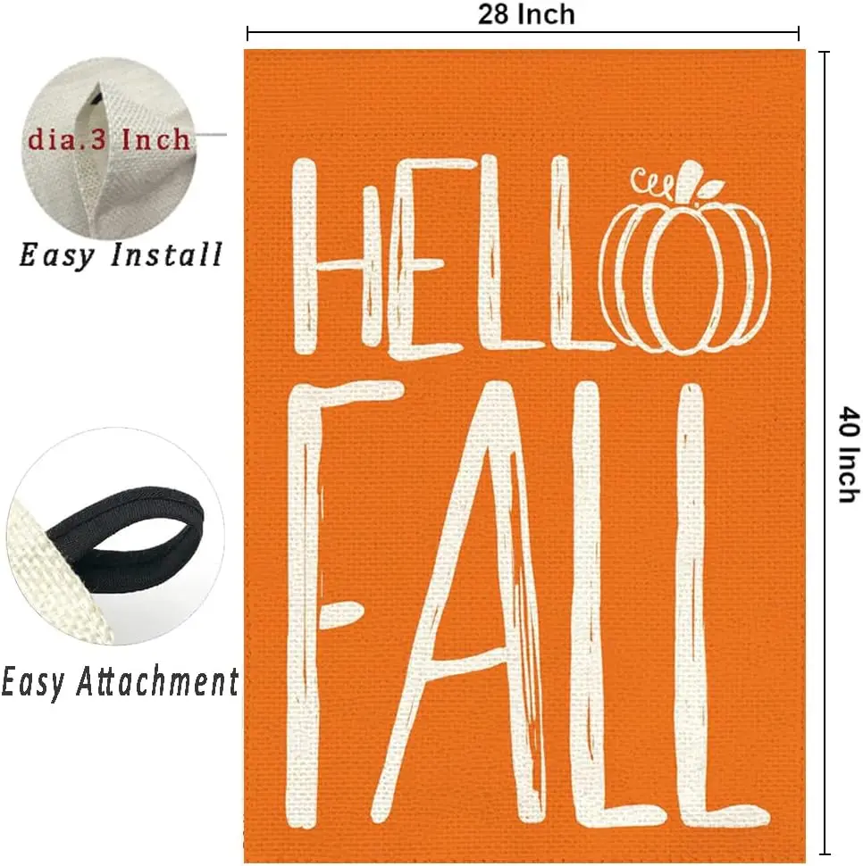 RABUSOFA Hello Fall Pumpkin Garden Flag 12x18 pollici bifacciale per esterno, autunno all'aperto stagionale rustico cortile bandiera portico Deco