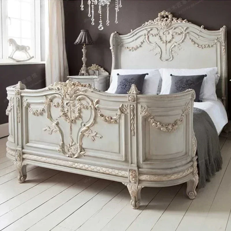 

French Vintage Bed Wedding Solid Wood Design Confortable Twin Bed Master Bedroom Classic Full Body Cama De Casal Home Furniture