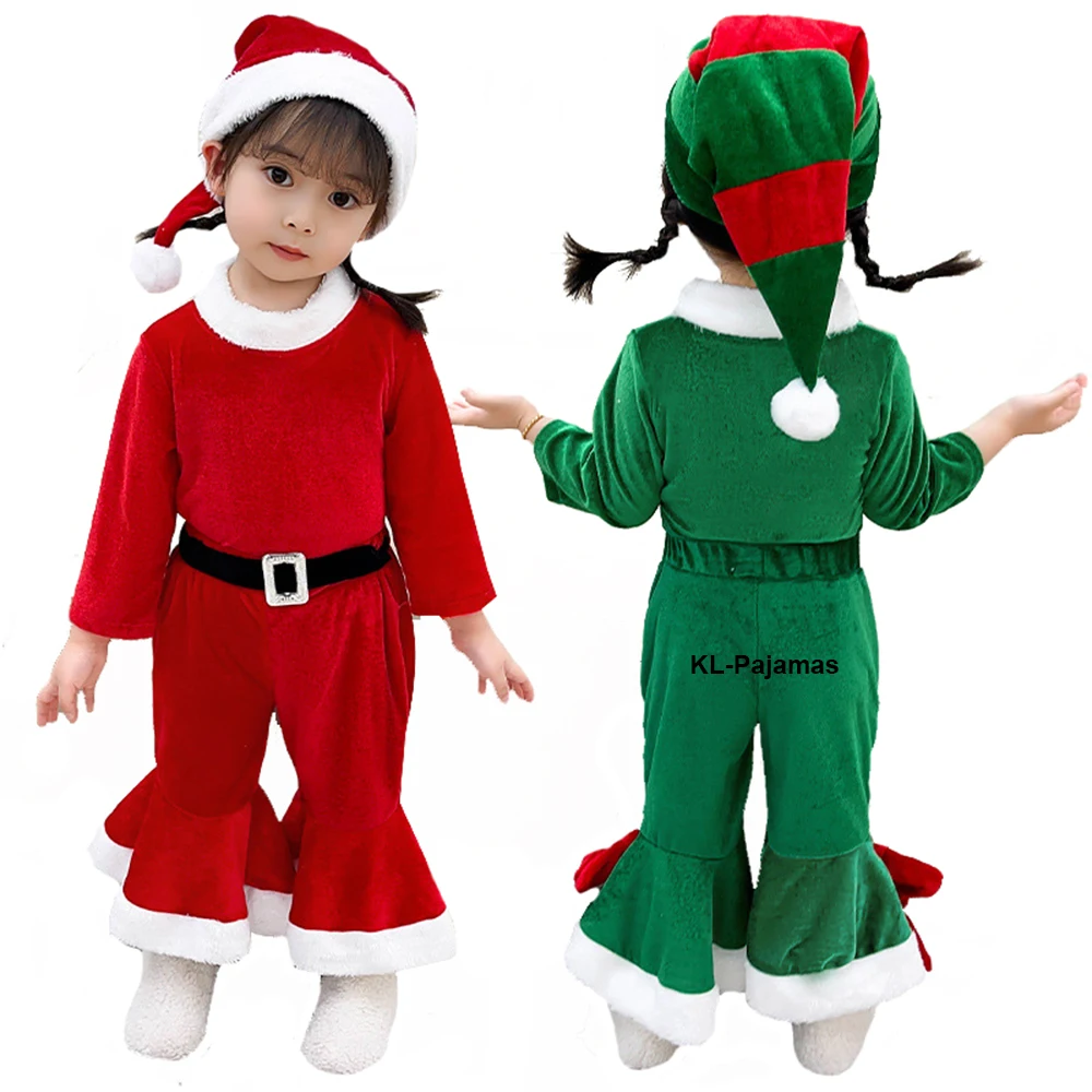 Traje de Natal Papai Noel para crianças, Cosplay, Vermelho, Quente, Veludo, Fato extravagante, Conjunto de roupas, Xmas Party, Meninos, Meninas, Crianças