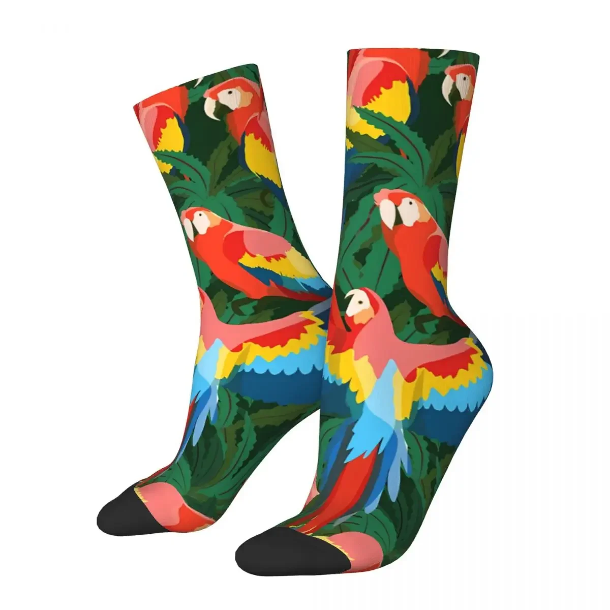 

Large Red Blue Macaw Parrots Funny Men's Socks Vintage Parrot Pet Bird Harajuku Seamless Crew Sock Gift Pattern Printed