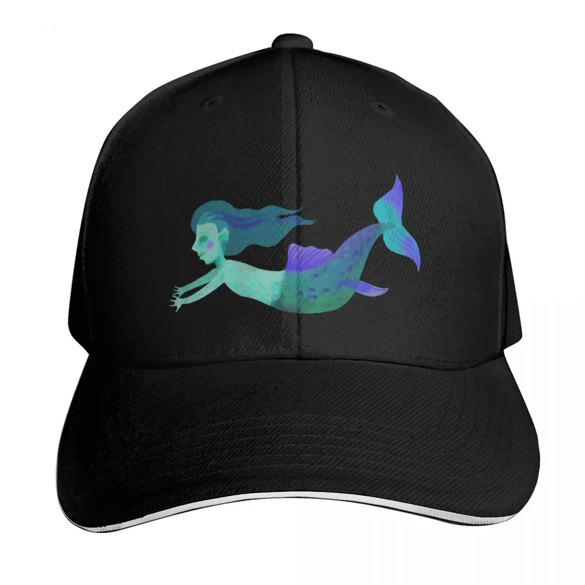 Watercolor Mermaid Trio Baseball Cap Contrast Two Tone Brim Snapback Flat Bill Strapback Dad Hat