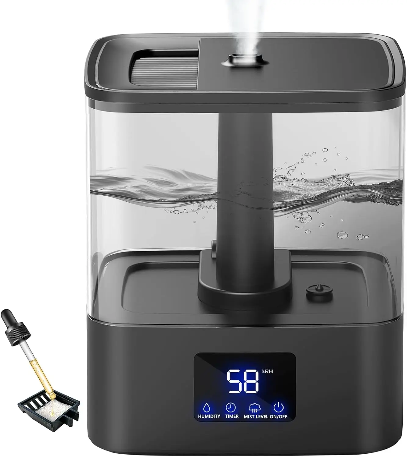 

Top Fill Humidifiers for Bedroom & 60H Runtime - Cool Mist Humidifier, 3 Mist Levels, 8H Timer, Essential Oil Tray