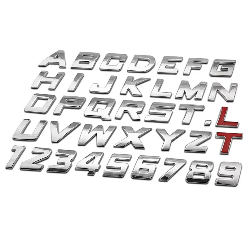Italic Metal 25mm Car Letters Alphabet Emblem Numbers Chrome Labeling Auto Sticker Trunk Logo Letters Emblem Accessories