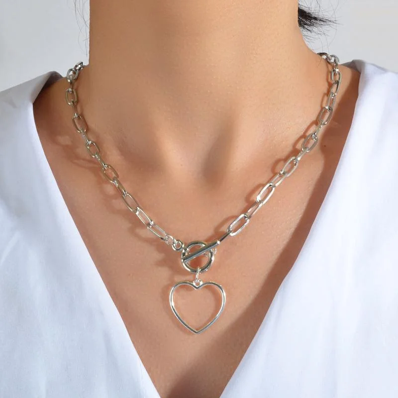 collares para mujer cadena hombre gargantilla mujer one piece tous joyería Cadena gruesa Punk de moda europea y americana para mujer, collar de Lariat de oro y plata con colgante de corazón, joyería para fiesta, regalo