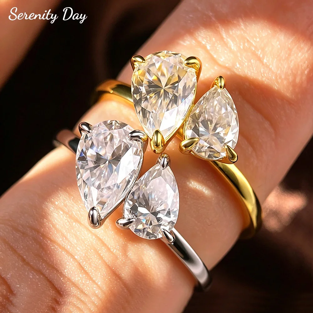 

Serenity Double Pear Cut All Moissanite Rings for Women Sparkling D Color Lab Diamond Rings S925 Sterling Silver Bands Jewelry