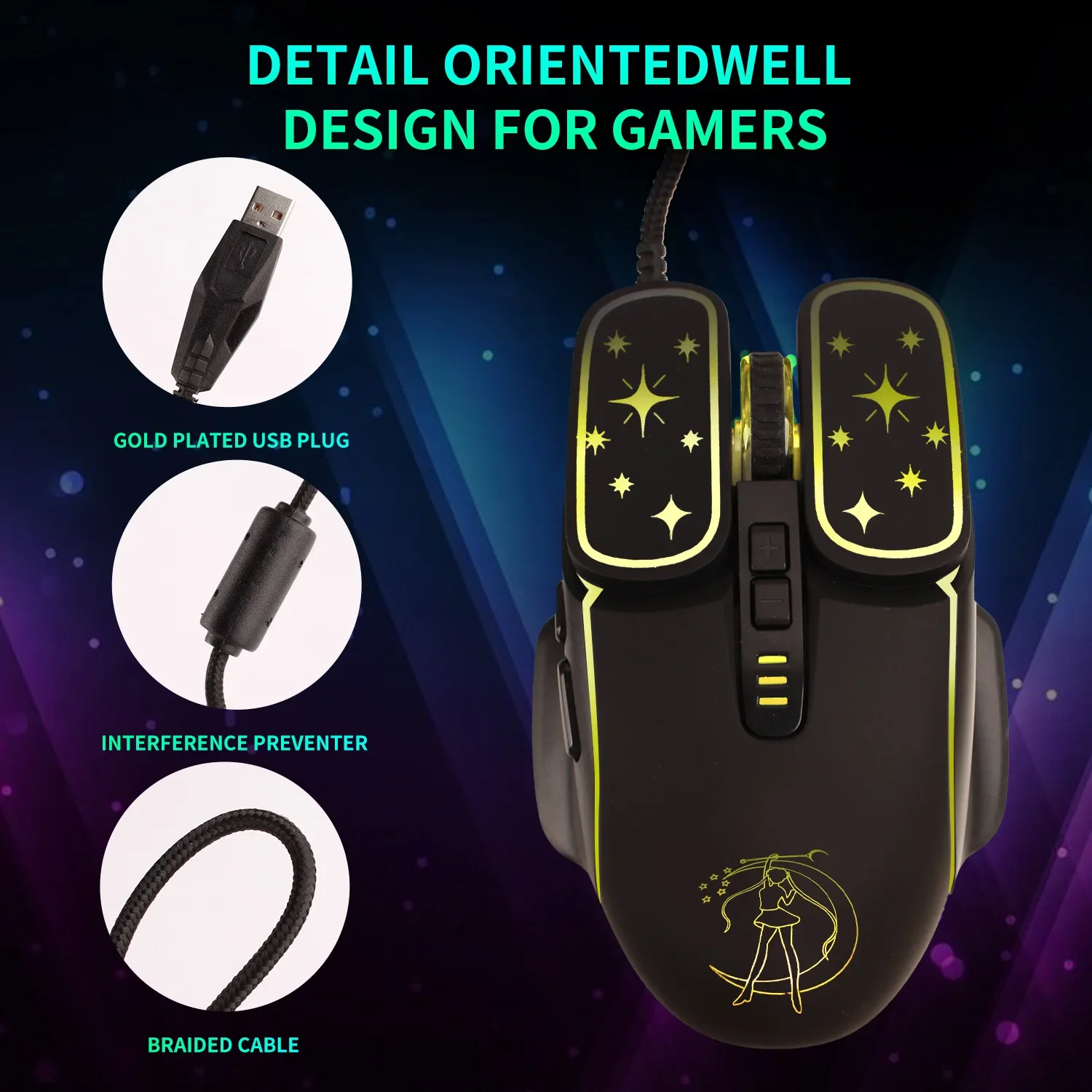 RGB Star Goddess 7200dpi Game Optical Mouse for Windows and Mac Lenovo U-mouse