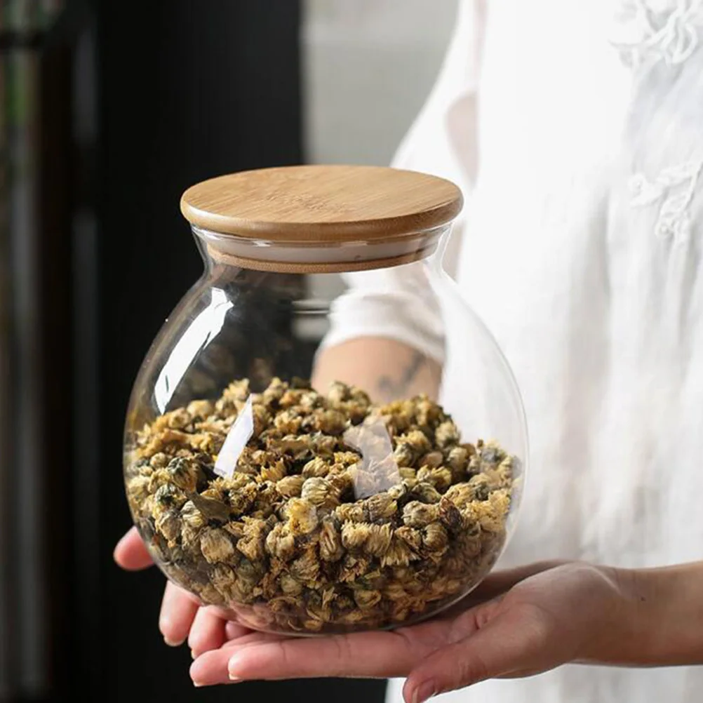 

1Pcs High Borosilicate Glass Storage Jar Bamboo Lid Airtight Tank for Tea Nuts Grains Snack Storage Candy Jar Tea