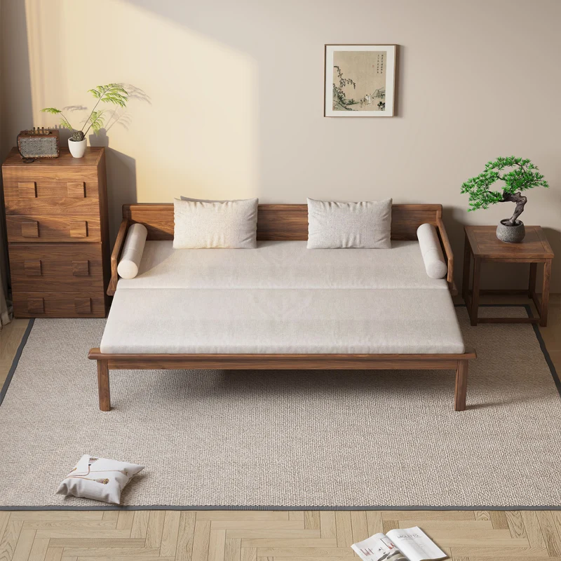 

South American walnut sofa bed dual-purpose new Chinese push-pull folding Arhat bed 2025 new high-end living room home