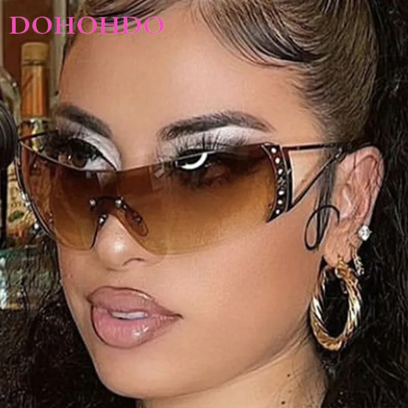 

Fashion Y2K Rimless Steampunk Women's Sunglasses Luxury Brand Design Men Sunglass Summer Travel Street Photography Eyewear UV400