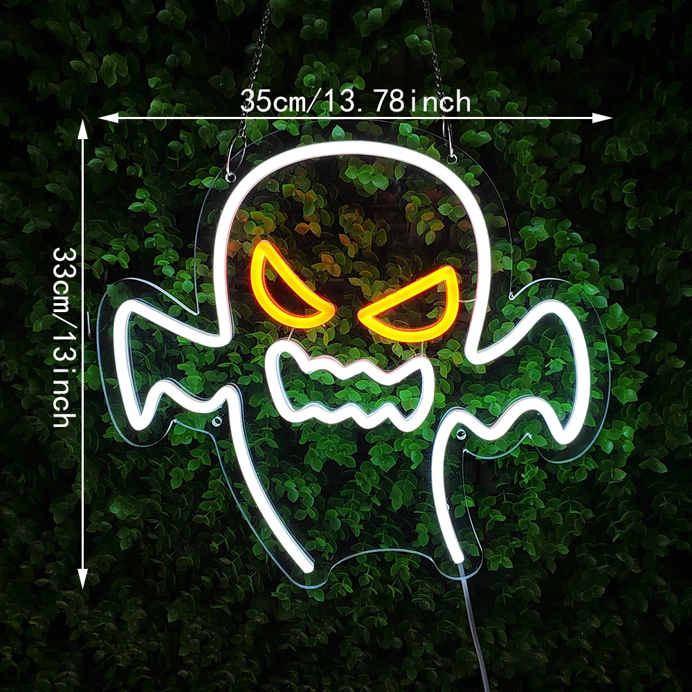 Ghost Neon Sign Anime Neon Signs for Wall Decor, Ghost Light USB Powered LED Sign for Bedroom Kids Room Party Game Room Decor