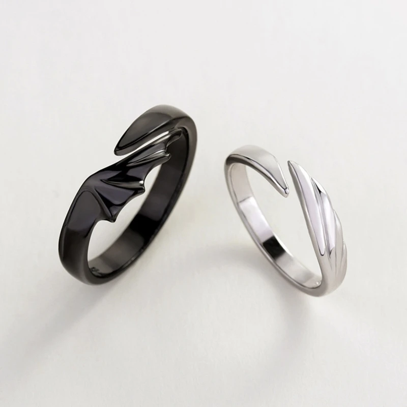 2Pcs/Set Adjustable Ring Couple Matching Rings for Woman Man Angel Devil Open Rings Black White Couple Ring for Her Him