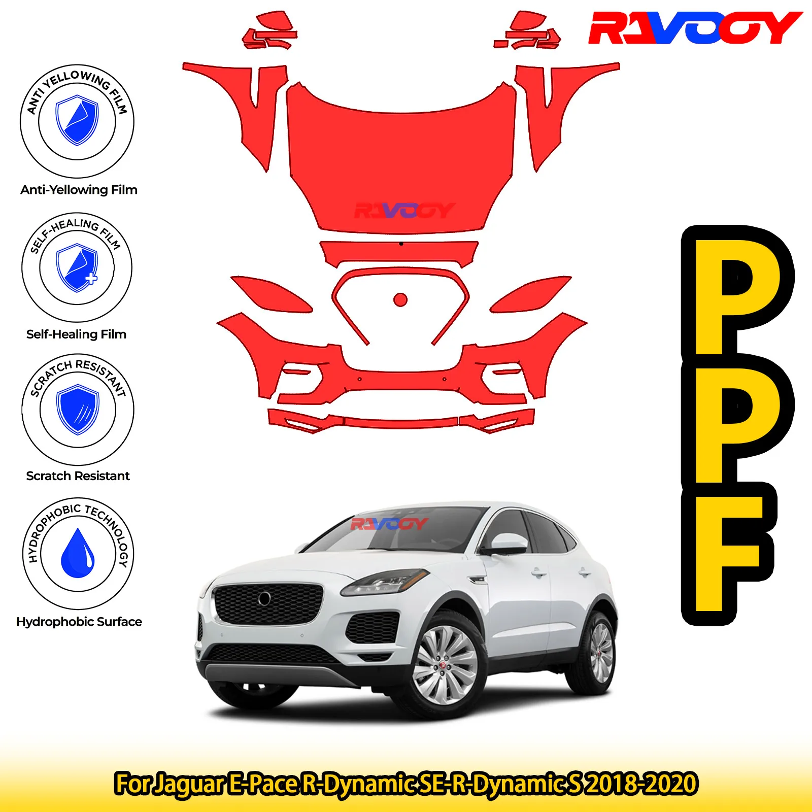 

For Jaguar E-Pace R-Dynamic SE-R-Dynamic S 2018-2020 Glossy Matte Black Precut front PPF Kit Paint Protection Film