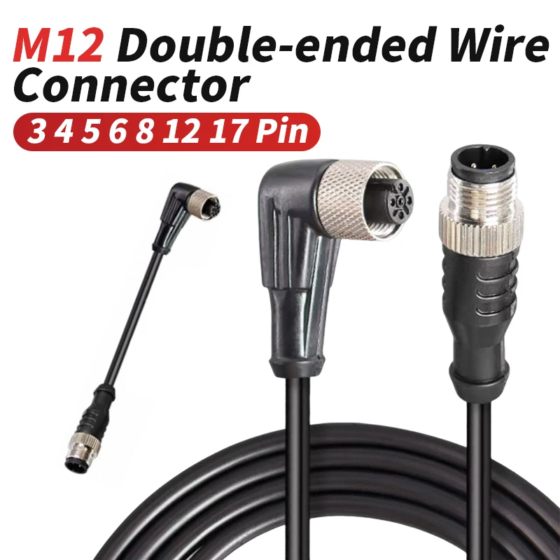 3Pin M12 Elbow Male Head to Straight Female Head 4 5 6 8 12 17 Pin Double Head Aviation Sensors Communication Connector 2 Meters
