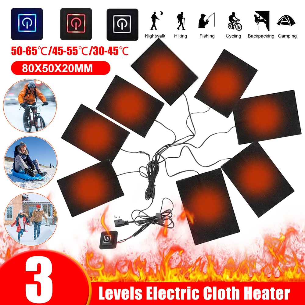 

1-5PCS Jacket Heater Pads Electric Heating Clothing Warmer 3 Levels Heating Warmer Pad For Winter Outdoor Skiing Camping Hiking