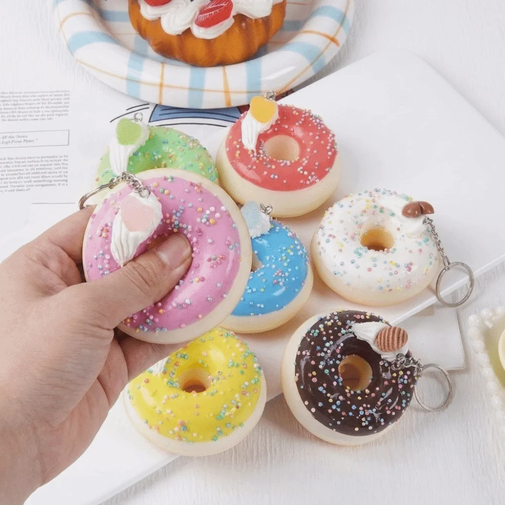 Simulated Food Donut Bread Squeeze Keychain Super Soft Quick Rebound Slow Rebound Keyring Mini Kneading Realistic Food Pinch