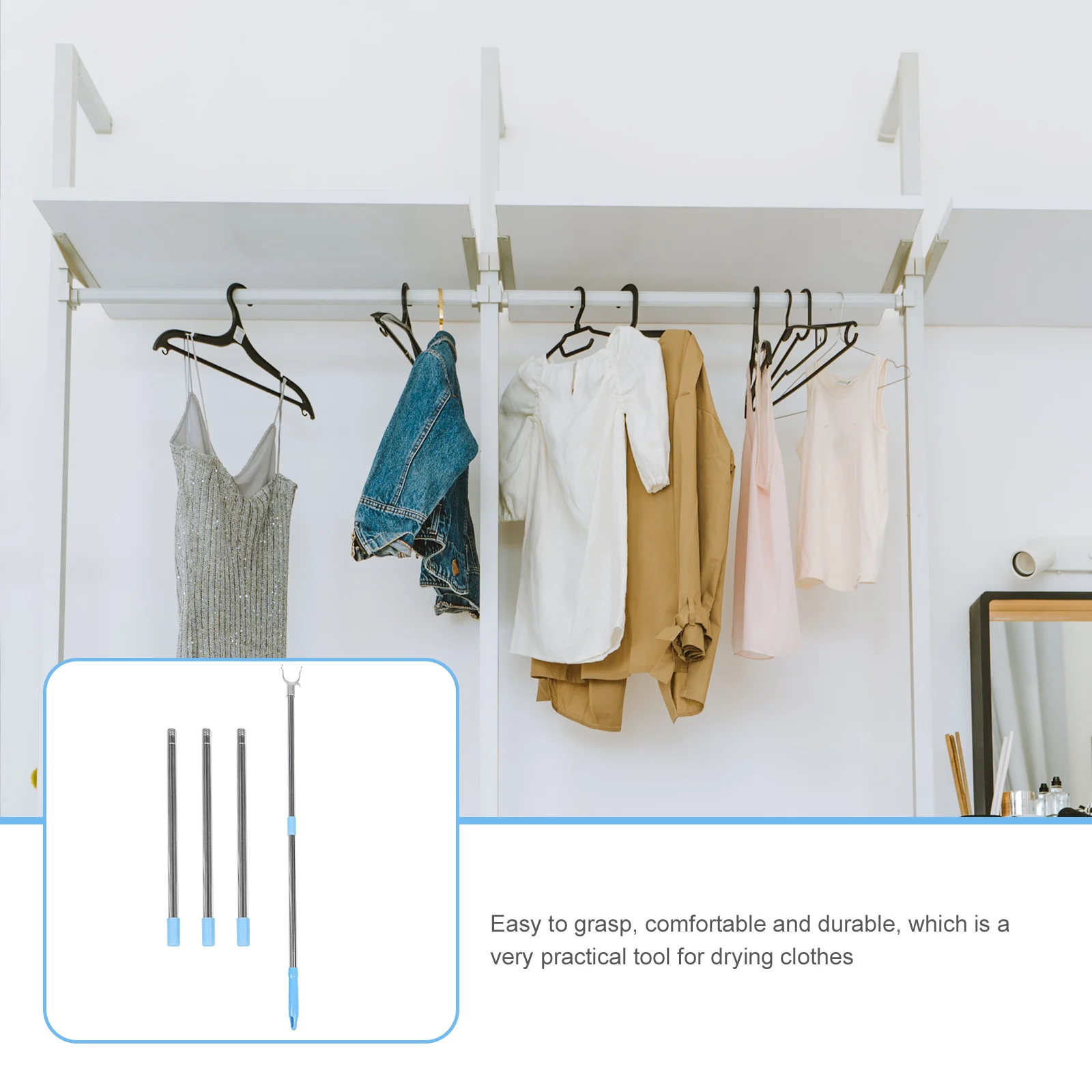 

Telescoping Reach Stick Clothes Drying Pole Aluminum Extendable 201cm Rod Laundry Solution Clothesline