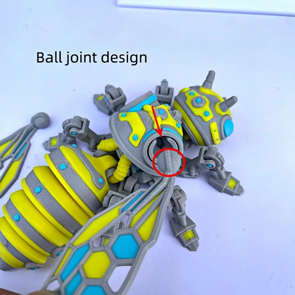 3D Printed Mechanical Bee Toy Joints Can Move Sizes 8/10cm Jointed Full Movable Birthday Gift Realistic Animals Decorative
