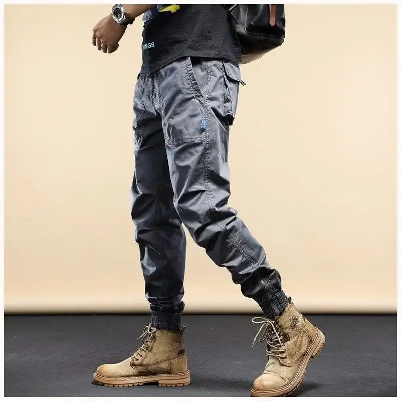 2023 Spring Men\'s Distressed Slim Fit Biker Cargo  Pants Joggers Sweatpants Casual Male Sportswear Techwear Sweatpants