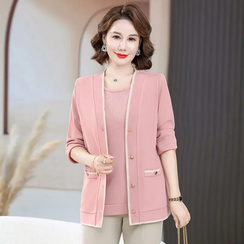 

Женская куртка в западном стиле, кардиган для пожилых людей, верхняя одежда с длинными рукавами, 50-летняя одежда для мам среднего возраста