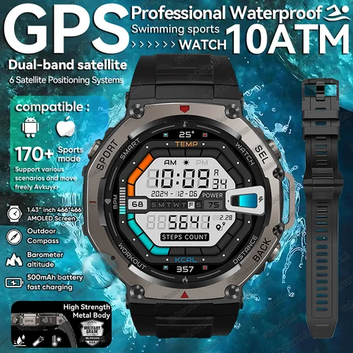 T-rex 3 Original militar GPS natación reloj inteligente hombres para Xiaomi 10ATM IP69K pulsera impermeable 170 deportes incorporado GPS Smartwatch