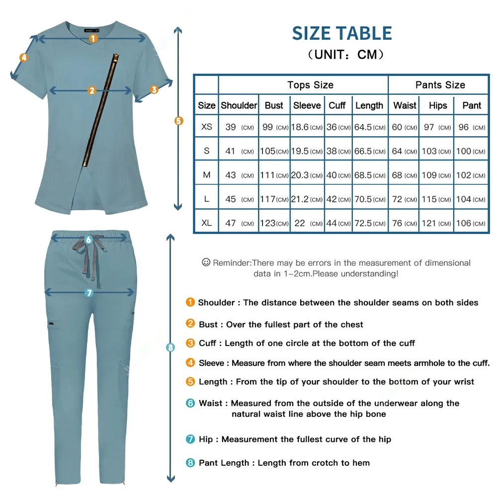 Healthcare Nurse Uniforms Women Solid Pocket Scrub Tops+pants Suit Short Sleeve Beauty Salon Overalls Medical Dental  Uniform