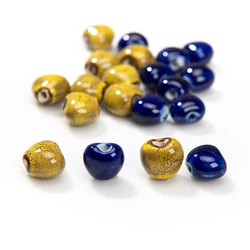 Handcrafted Ceramic Heart Beads Set 10 Pieces 12mm Blue and Gold Porcelain Beads for DIY Jewelry Making