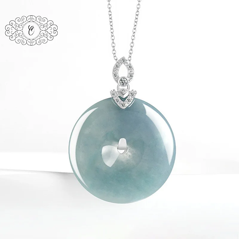 

"Tranquil Circle" A-Grade Blue Water Jade Pendant with S925 Silver Clasp Symbolic Jewelry for Peace And Protection