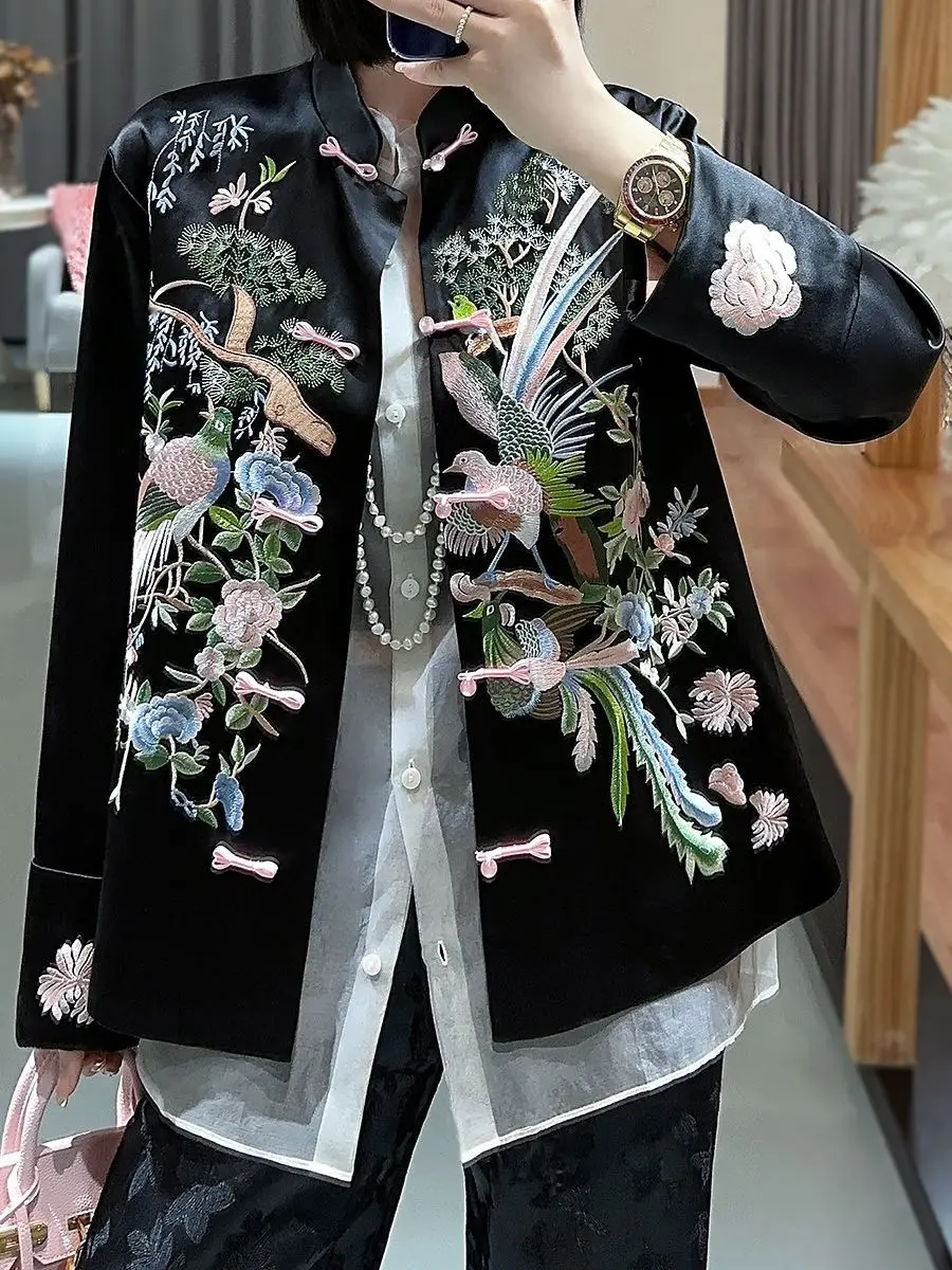 Chinese Style Jacket Women Phoenix Embroidery New Chinese Coat Tang Suit Hanfu Spring Autumn Elegant luxury Coat