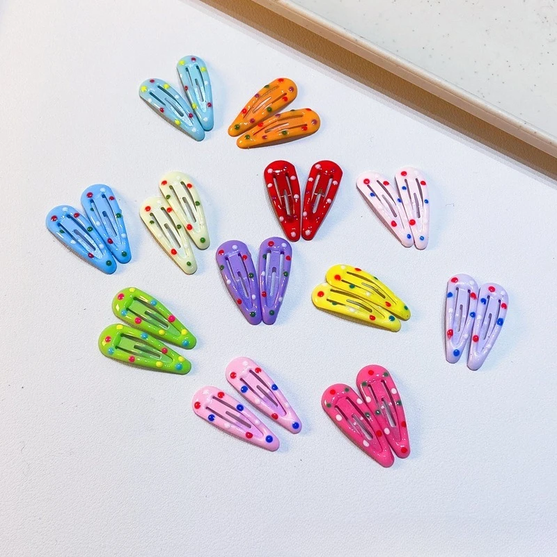 10/20pcs-Colorful polka-dot small water droplet hair clips mini fringe BB clips girls' pet hairpins with polka dots