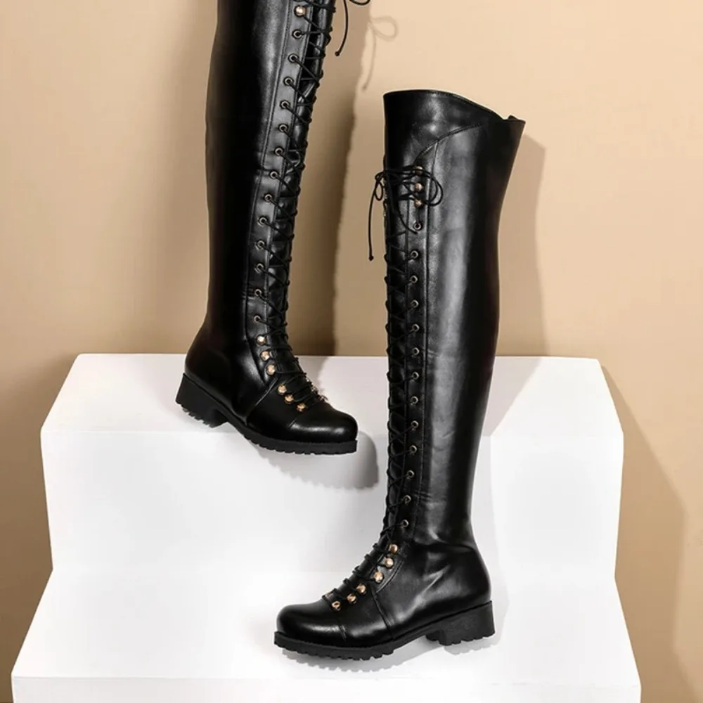 Fashion Over The Knee High Boots Women Designer Female Zip Sexy Black Long Boots High Heels Round Toe Autumn Winter Shoes A-3844