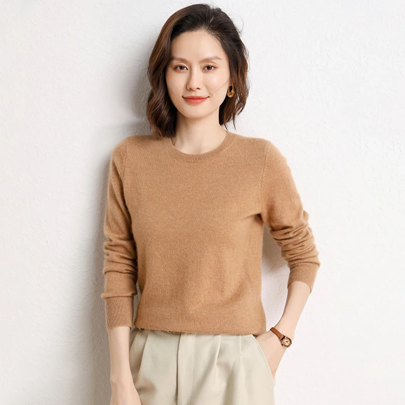 100% カシミヤプルオーバーセーター女性ニットウェア服新コレクション居心地の良い秋冬 O ネックジャンパー女性の基本的なソフトトップス