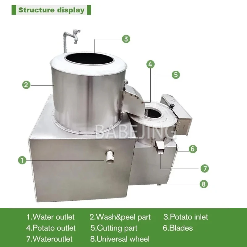 BABEJING Fully Automatic Potato Cleaning And Peeling Machine, Taro And Potato Slicing Machine