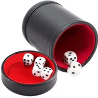 Leather Dice Cup with Lid Green Red Lining Interior Quiet in Shaking for Liars Dice Farkle Yahtzee Board Games with 5 pcs Dice