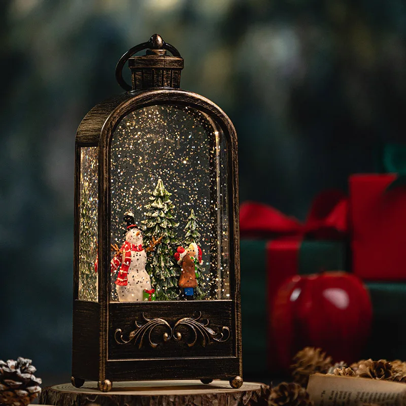 Christmas Decorations Wind Lantern Retro Night Light Old Man Snowman Music Box Crystal Ball Music Box Children\'S Gift Ornaments